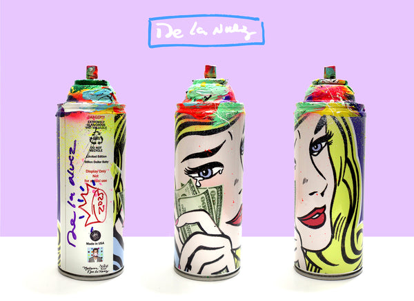 King of Pop Art Nelson De La Nuez Spray Can Series: Billion Dollar Baby Collectible Sculpture Mixed Media Spray Paint Graffiti Material Girl Money