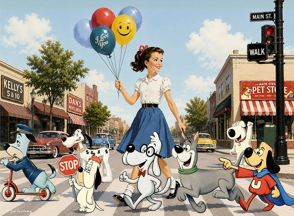 canine crossing dogs cartoon dog animals humor nelson de la nuez