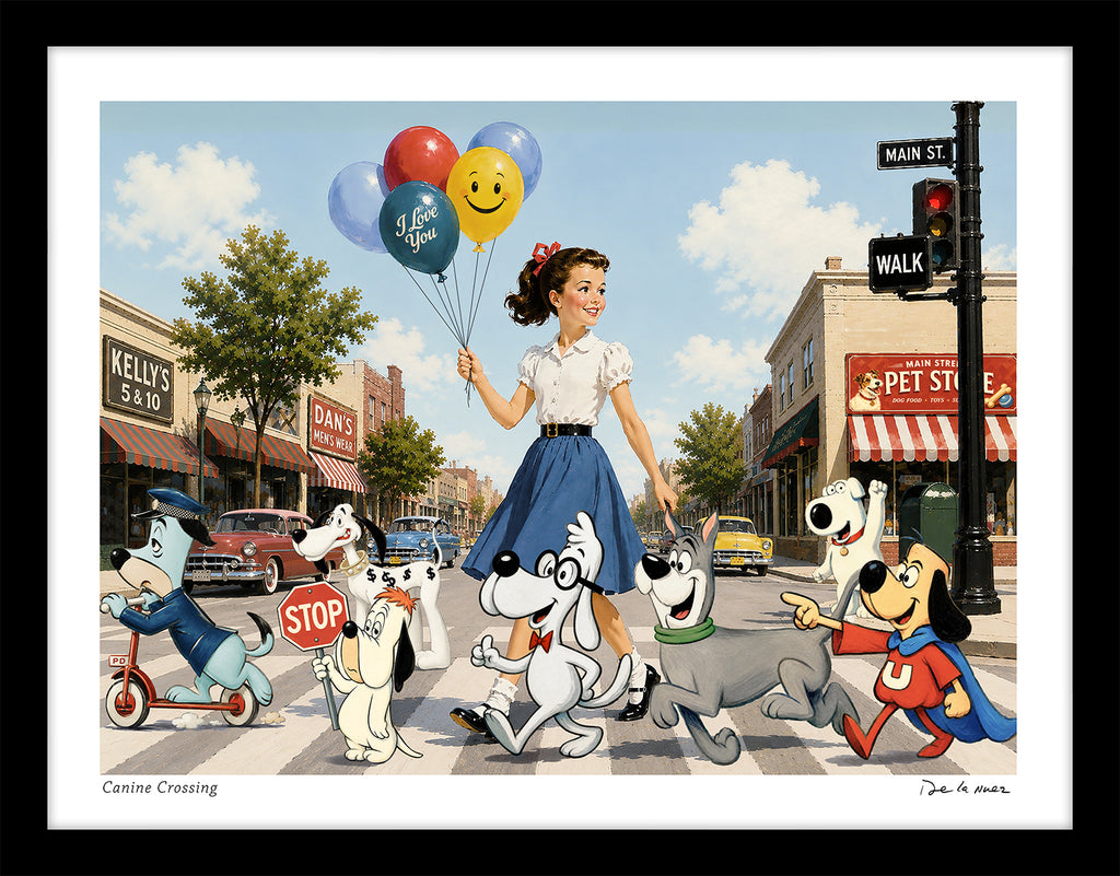 canine crossing dogs cartoon dog animals humor nelson de la nuez