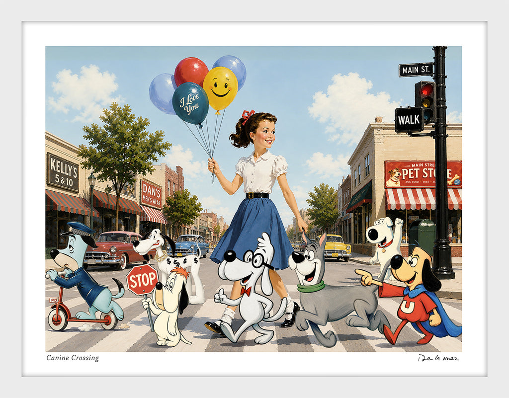 canine crossing dogs cartoon dog animals humor nelson de la nuez