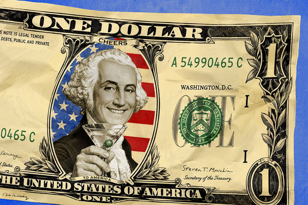 King of Pop Art Nelson De La Nuez - george washington martini america Cash Finance Money patriotic usa
