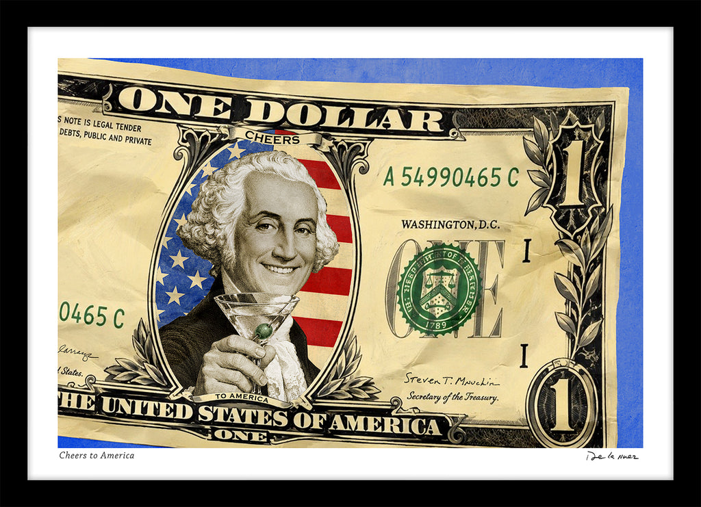 King of Pop Art Nelson De La Nuez - george washington martini america Cash Finance Money patriotic usa