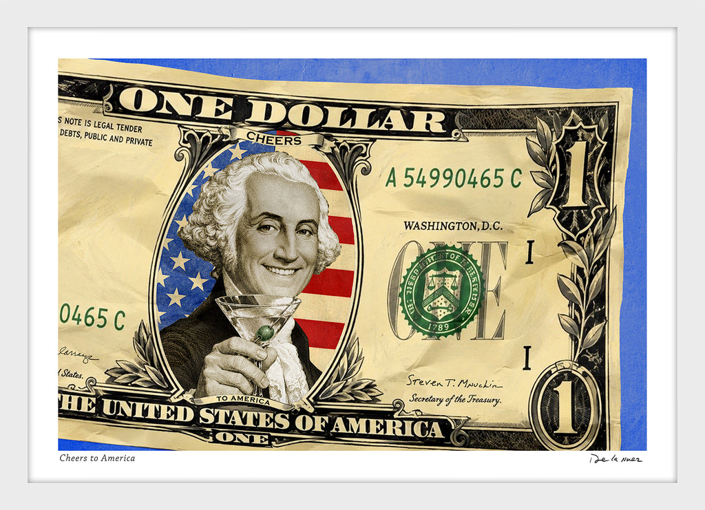 King of Pop Art Nelson De La Nuez - george washington martini america Cash Finance Money patriotic usa