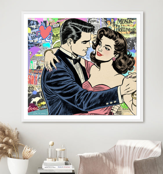 King of Pop Art Nelson De La Nuez Dance the Night Away Mixed Media Framed Signed Love Couple Romance Dancing