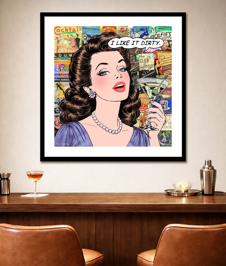 king of pop art nelson de la nuez dirty girl print martini cocktail olives vodka material girl