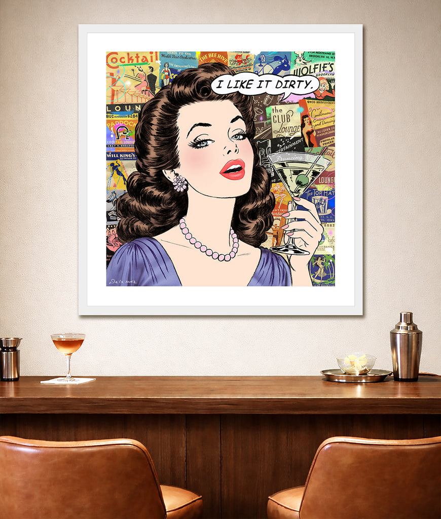 king of pop art nelson de la nuez dirty girl print martini cocktail olives vodka material girl