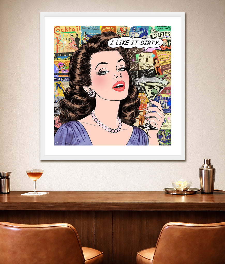 king of pop art nelson de la nuez dirty girl print martini cocktail olives vodka material girl