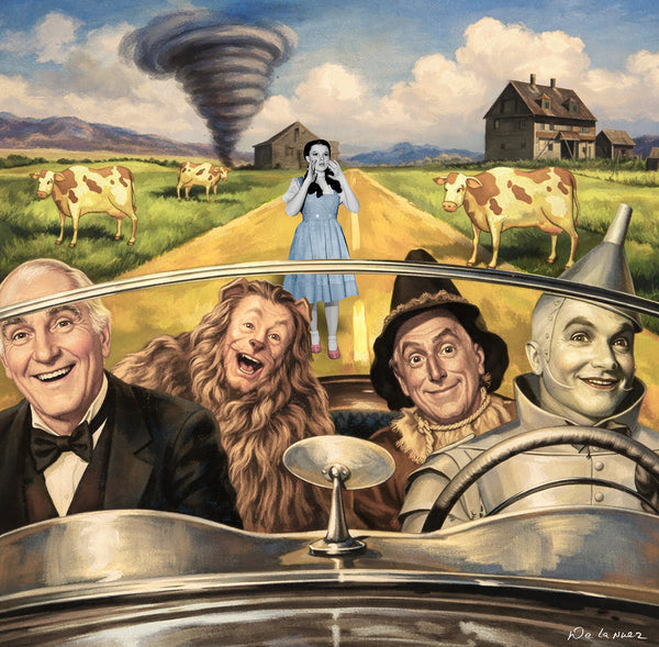 King of Pop Art Nelson De La Nuez - Signed Fine Art Print: Custom Framed or Unframed - Ditching Dorothy Wizard of Oz Humor Lion Tin Man Scarecrow Kansas