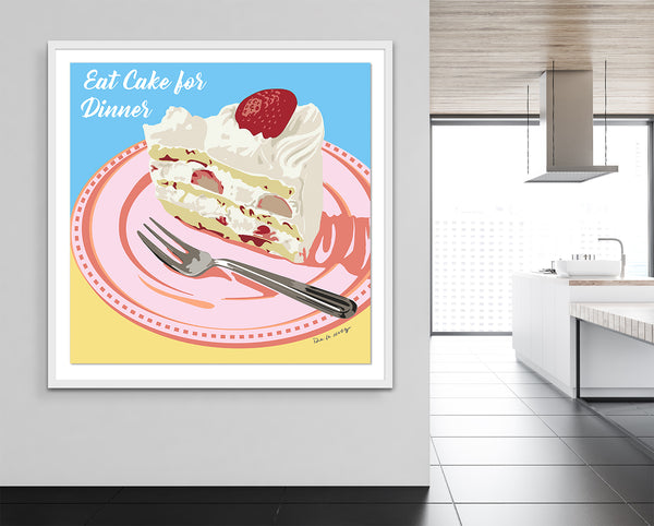 king of pop art nelson de la nuez eat cake for dinner framed mixed media kitchen art dessert sweets 