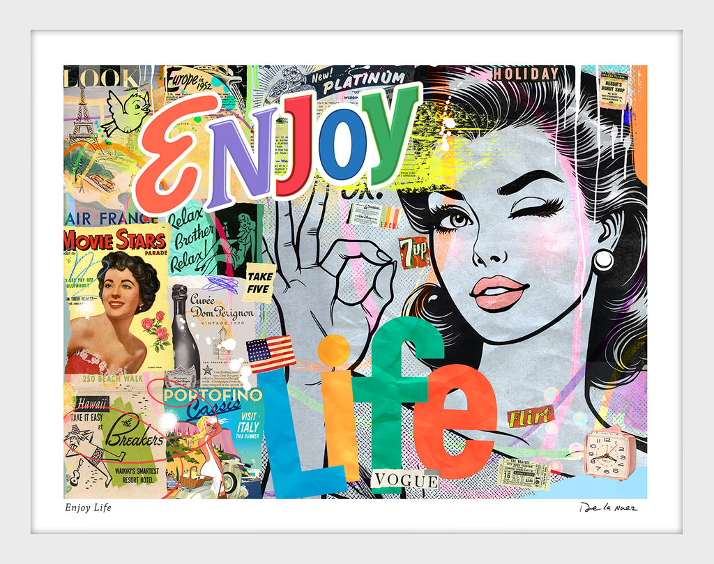 nelson de la nuez pop art contemporary art king of pop art enjoy life travel champagne europe fashion framed white vintage images
