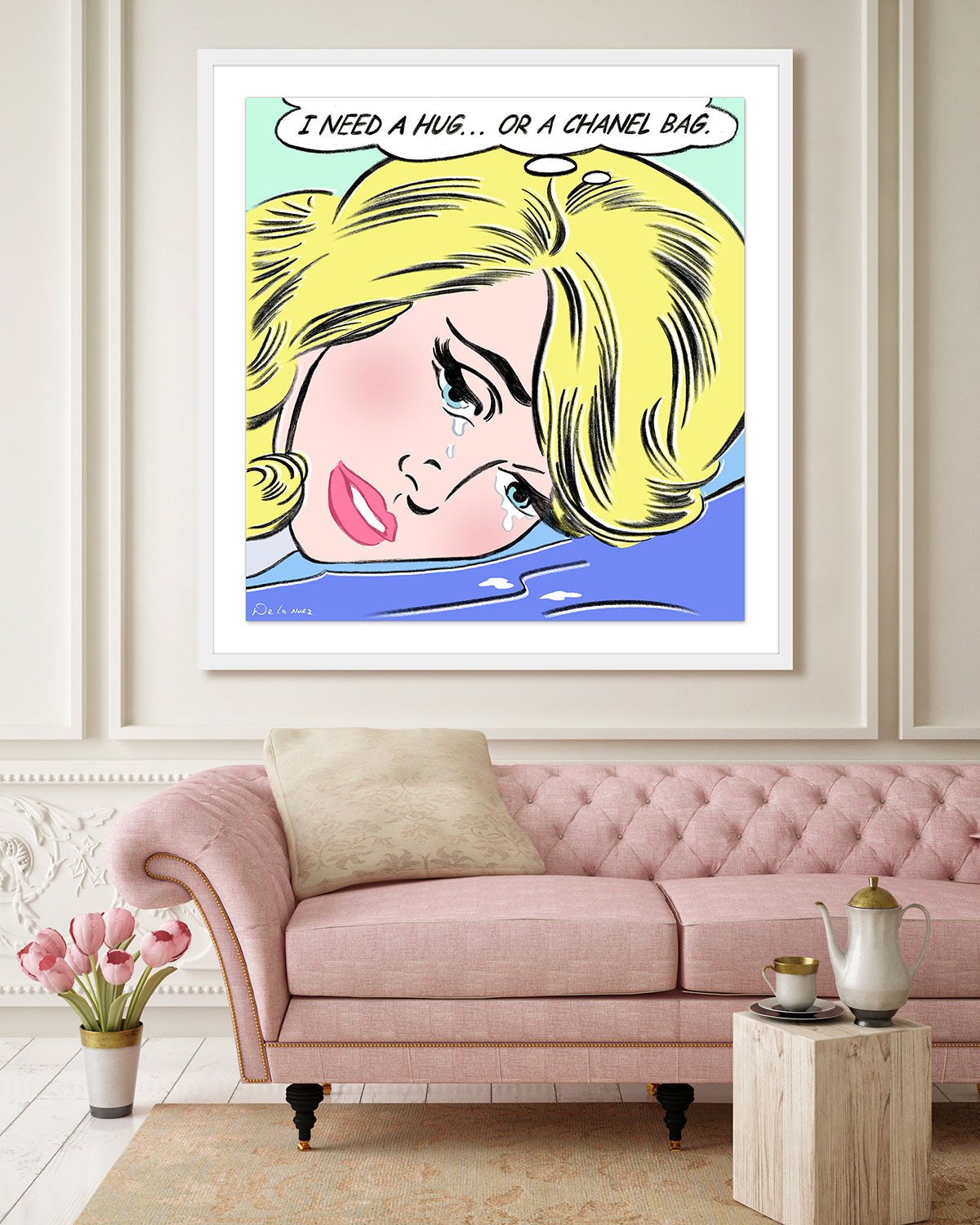 King of Pop Art Nelson De La Nuez Fashion Therapy Mixed Media Framed Signed Chanel Bag Luxury Designer Shopping Handbag