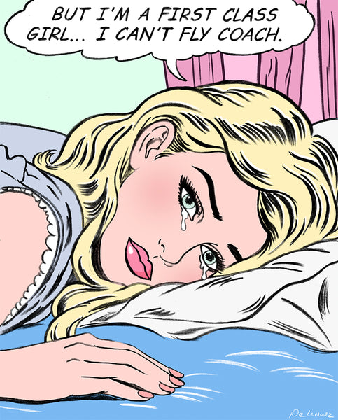 First Class girl nelson de la nuez pop artist copyrighted art luxury airplane