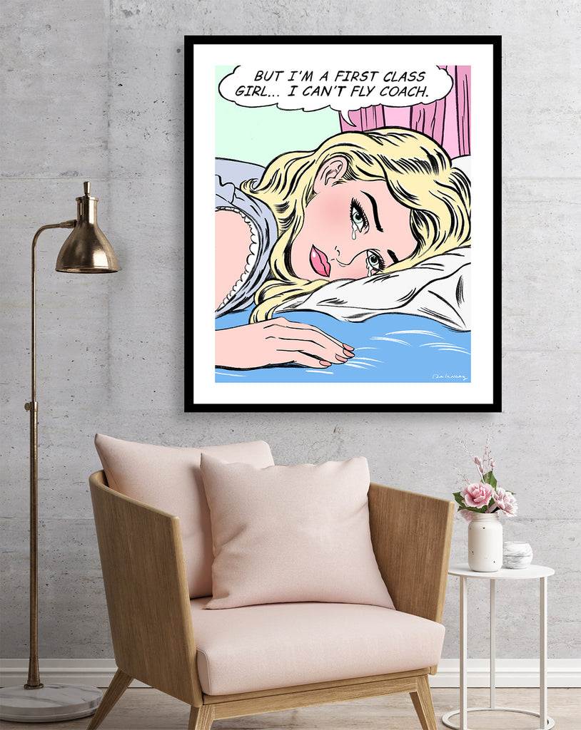 First Class girl nelson de la nuez pop artist copyrighted art luxury airplane