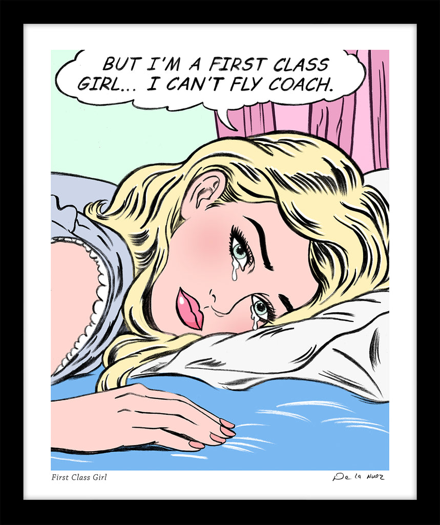 First Class girl nelson de la nuez pop artist copyrighted art luxury airplane