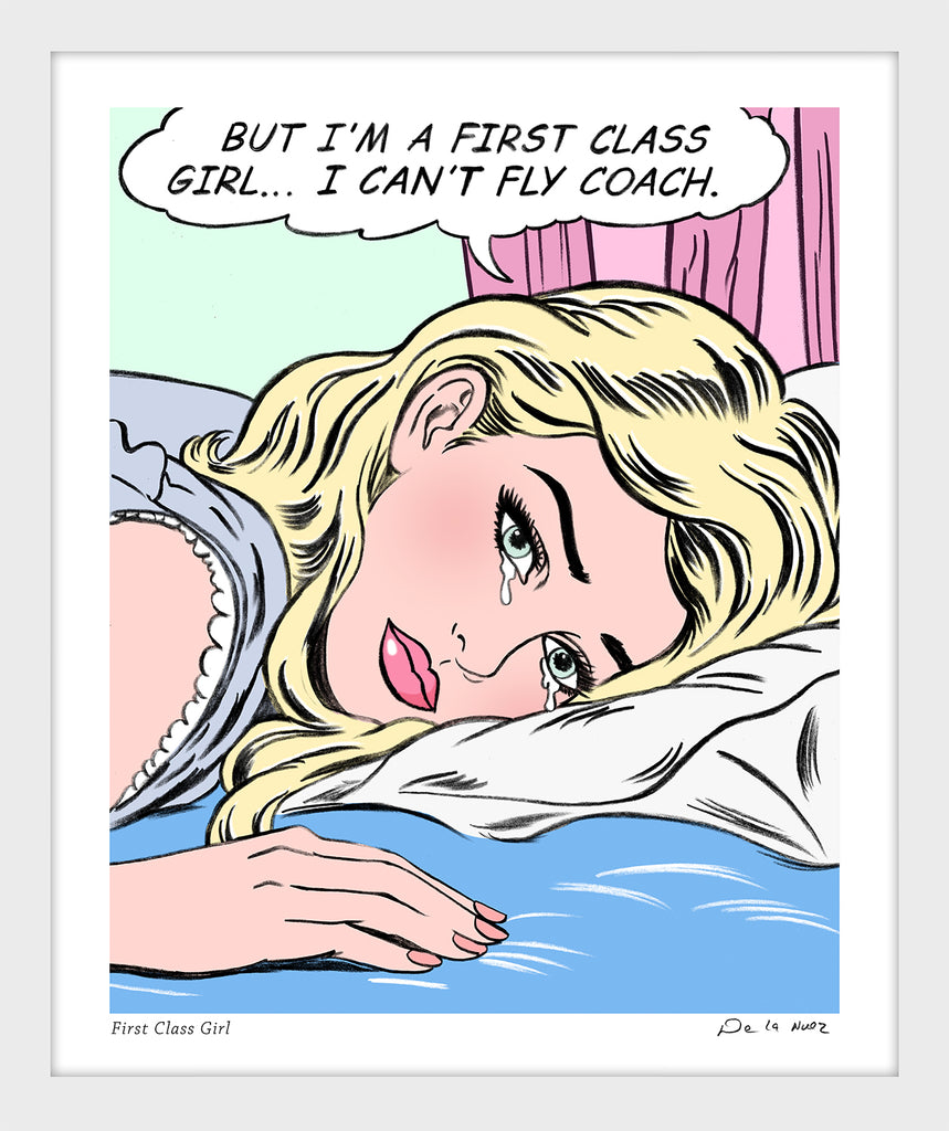 First Class girl nelson de la nuez pop artist copyrighted art luxury airplane