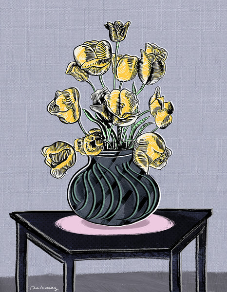 king of pop art nelson de la nuez golden blossoms print flowers vase floral beauty nature