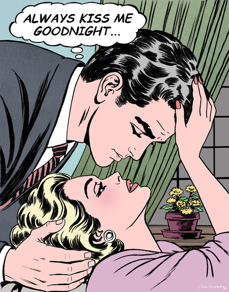 king of pop art nelson de la nuez goodnight my love always kiss me goodnight love couple kiss romance
