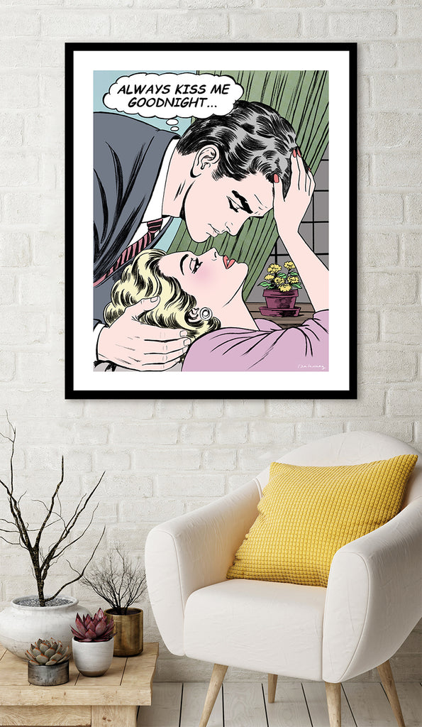 king of pop art nelson de la nuez goodnight my love always kiss me goodnight love couple kiss romance