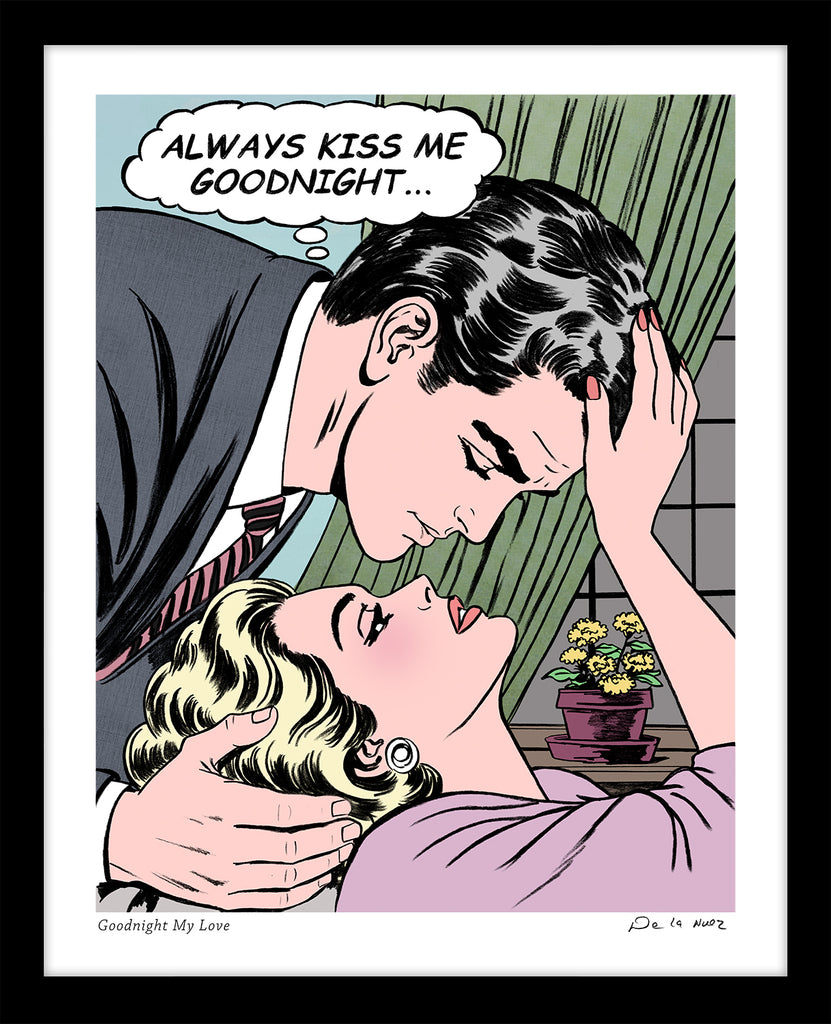 king of pop art nelson de la nuez goodnight my love always kiss me goodnight love couple kiss romance