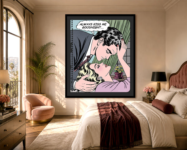 king of pop art nelson de la nuez goodnight my love always kiss me goodnight love couple kiss romance