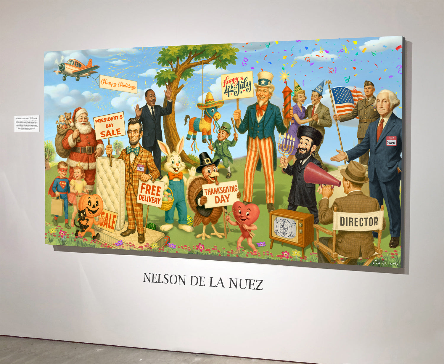 Limited Edition giclee on canvas Hand Signed and Numbered by the Artist Includes a Certificate of Authenticity great american holidays easter bunny santa americana pop culture nelson de la nuez satire 