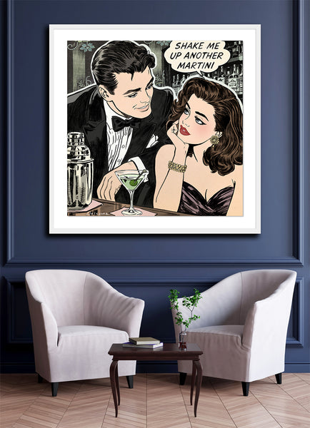 martini happy hour cocktail bar nelson de la nuez pop artist interior design painting mixed media