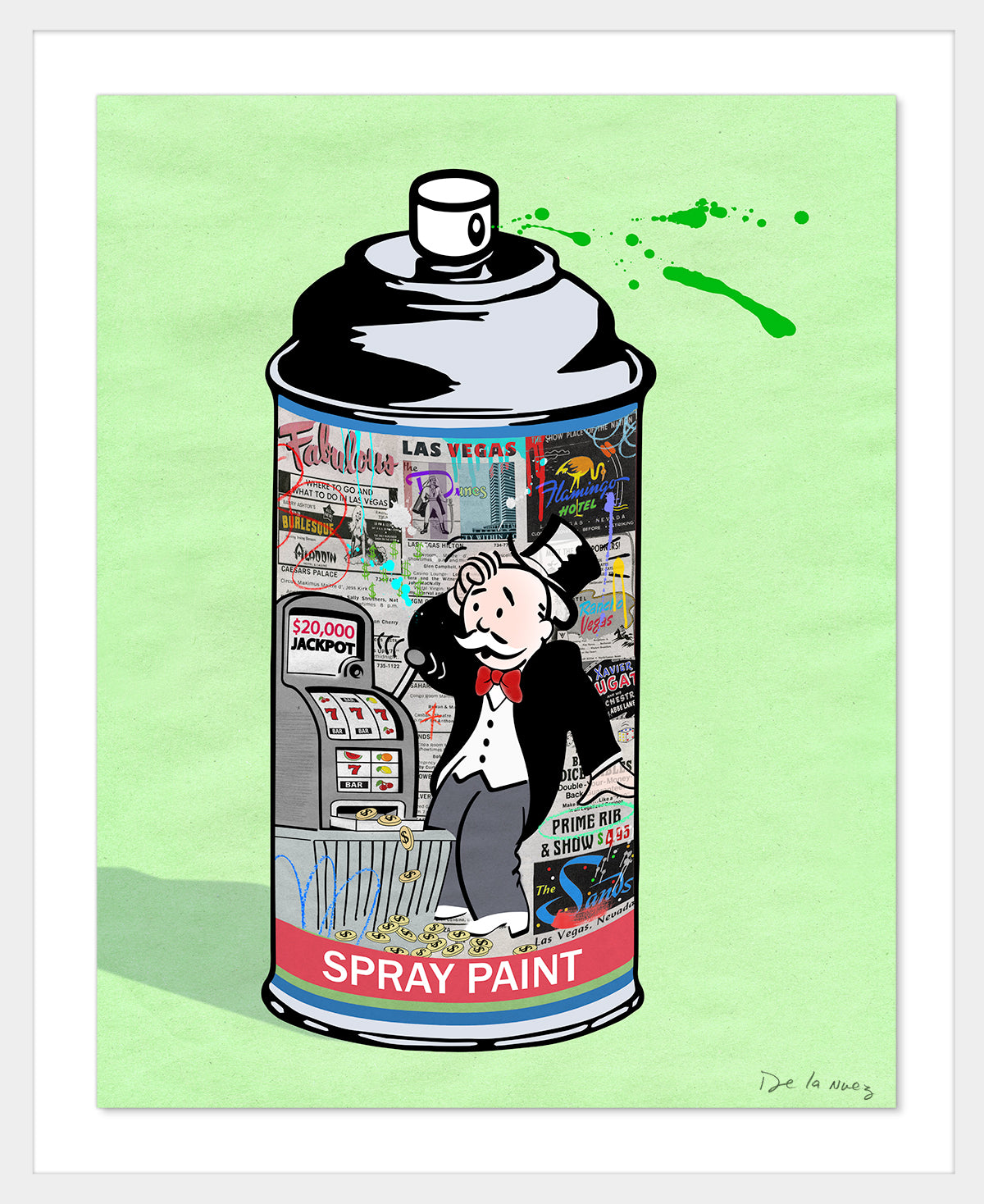 Hit the Jackpot Spray Paint Mixed Media - FRAMED, Signed