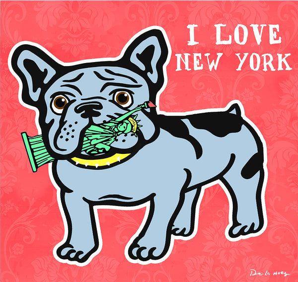 king of pop art nelson de la nuez i love new york french bulldog frenchie pet dog puppy bully breed animal bite humor statue of liberty
