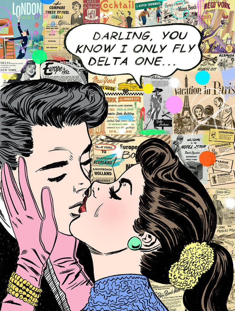 king of pop art nelson de la nuez lets fly away love kiss romance couple travel delta airlines material girl