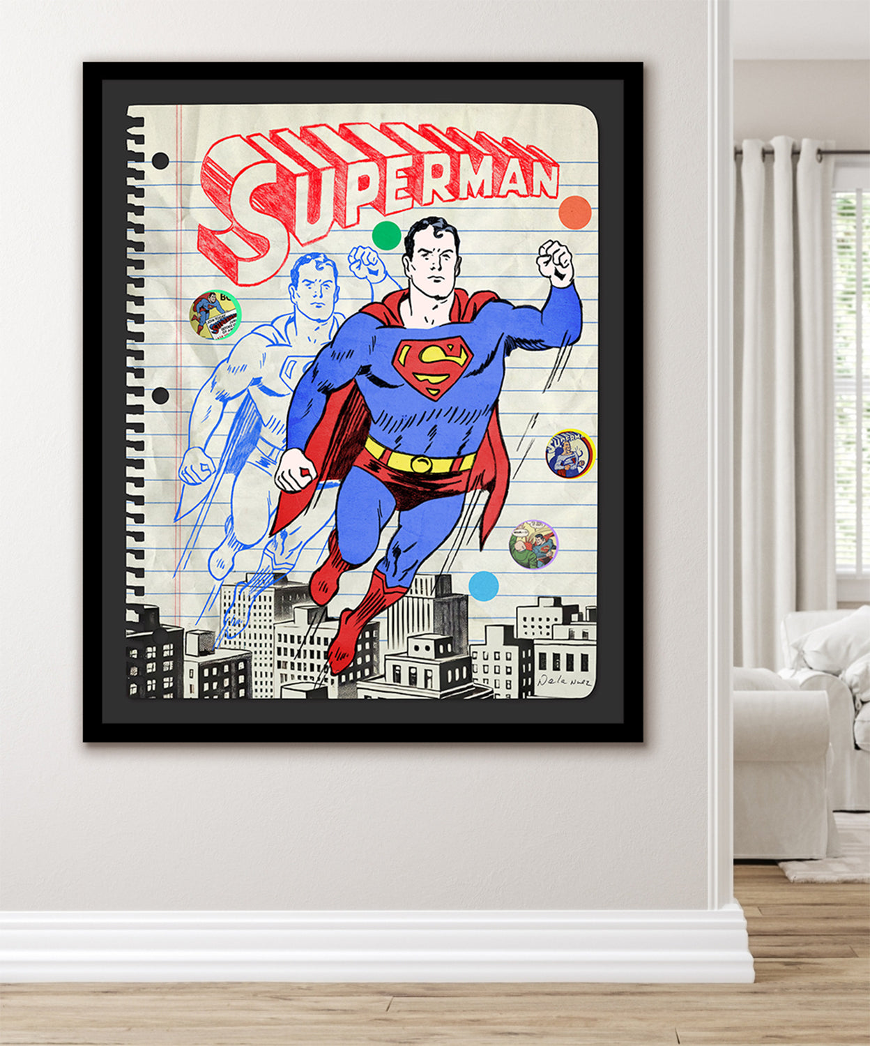 nelson de la nuez pop art superman superhero art framed print contemporary art king of pop art comic book