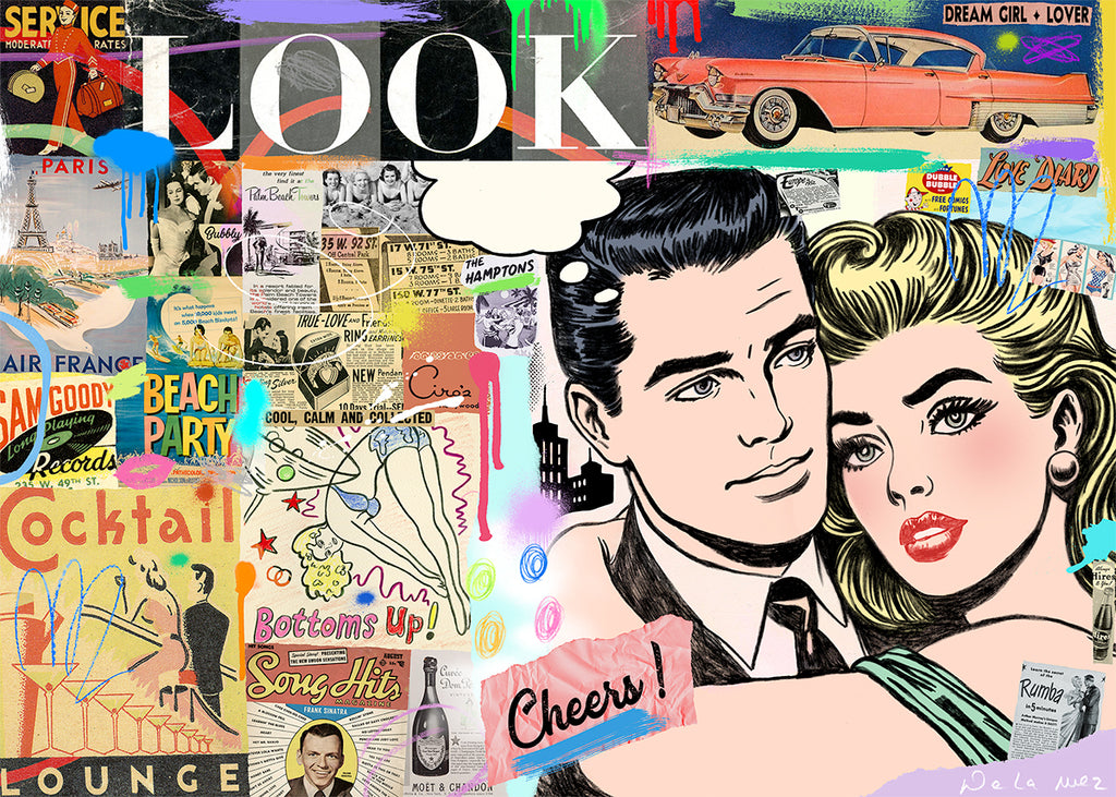 king of pop art nelson de la nuez its a beautiful life print couple romance love travel paris beach party cocktail lounge 