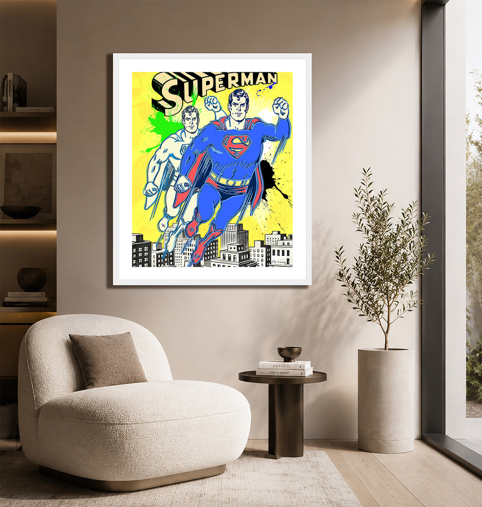 nelson de la nuez pop art superman superhero art framed print contemporary art king of pop art 