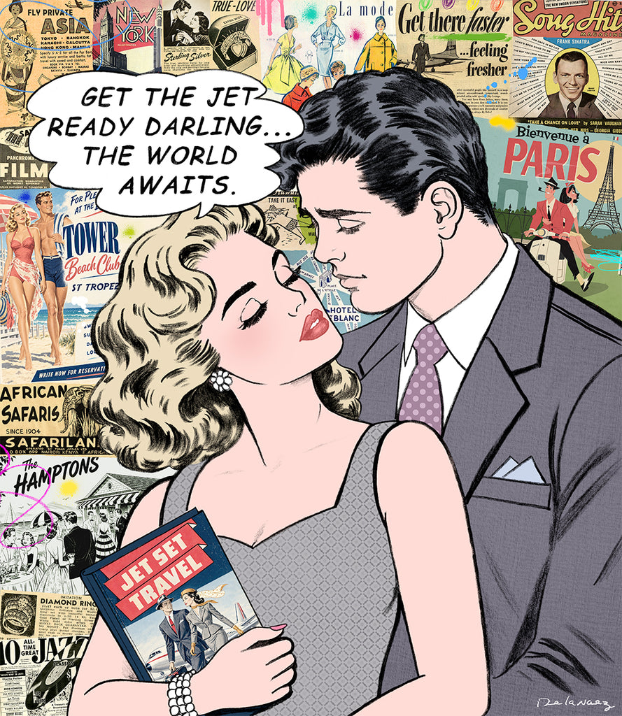 jetsetter jet setter luxury travel jet first class jet set hamptons paris romance nelson de la nuez pop art