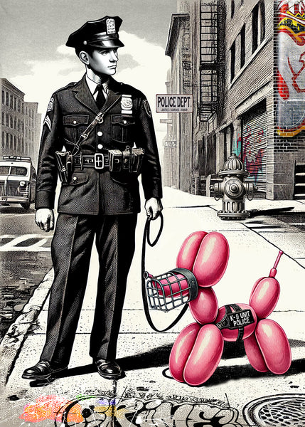 king of pop art nelson de la nuez k-9 patrol humor canine dogs police cops balloon animal