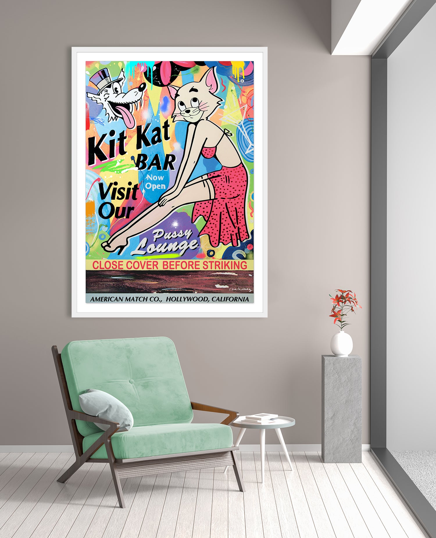 King of Pop Art Nelson De La Nuez - Signed Fine Art Print: Custom Framed or Unframed - Kit Kat Club Pussycat Kitten Kitty Cat Lounge Bar Cocktails Drinks Matchbook Hollywood California Los Angeles