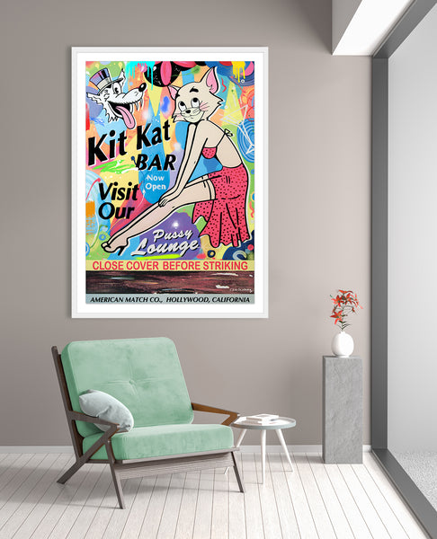 King of Pop Art Nelson De La Nuez - Signed Fine Art Print: Custom Framed or Unframed - Kit Kat Club Pussycat Kitten Kitty Cat Lounge Bar Cocktails Drinks Matchbook Hollywood California Los Angeles