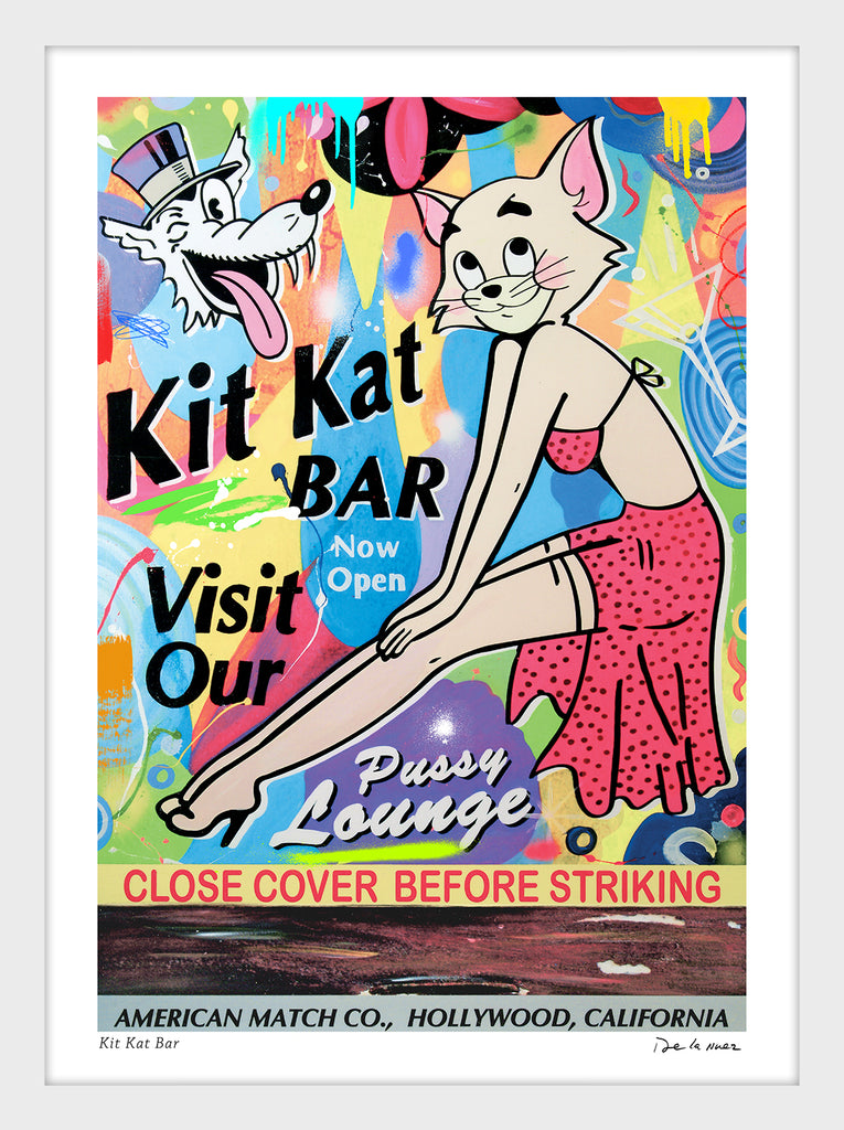 King of Pop Art Nelson De La Nuez - Signed Fine Art Print: Custom Framed or Unframed - Kit Kat Club Pussycat Kitten Kitty Cat Lounge Bar Cocktails Drinks Matchbook Hollywood California Los Angeles
