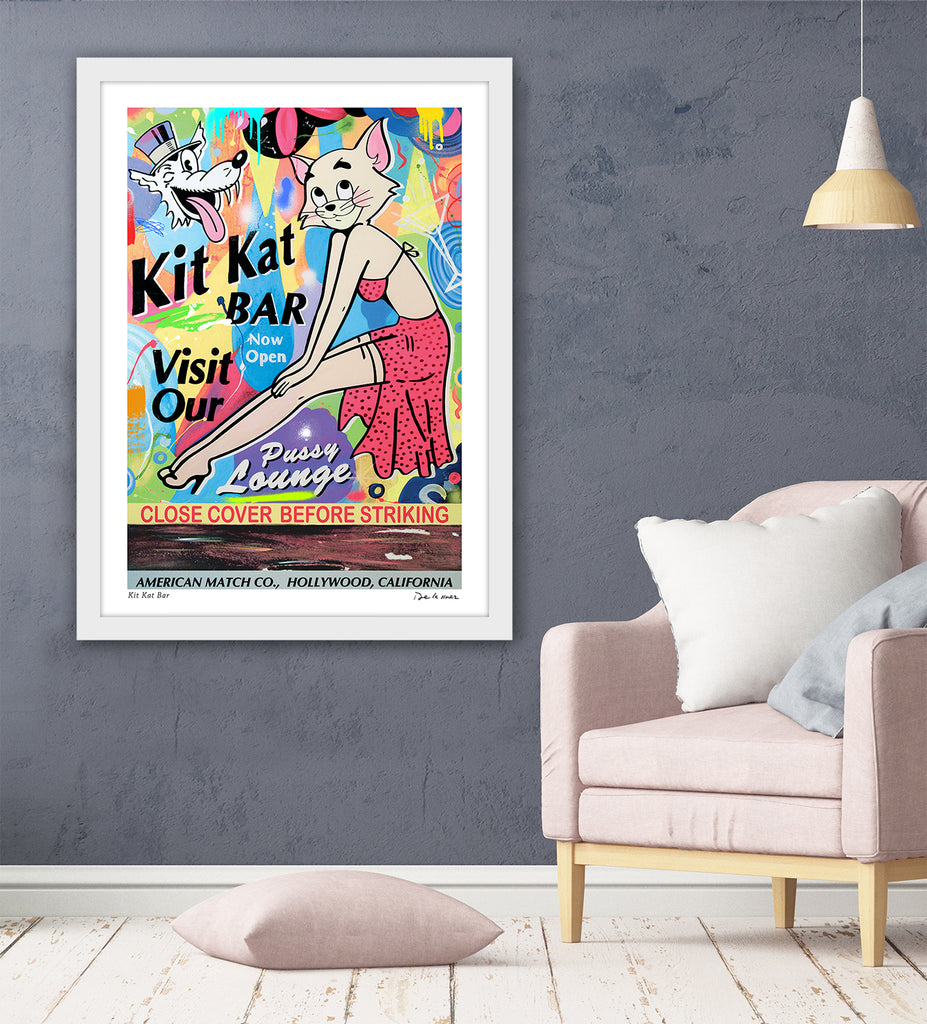 King of Pop Art Nelson De La Nuez - Signed Fine Art Print: Custom Framed or Unframed - Kit Kat Club Pussycat Kitten Kitty Cat Lounge Bar Cocktails Drinks Matchbook Hollywood California Los Angeles