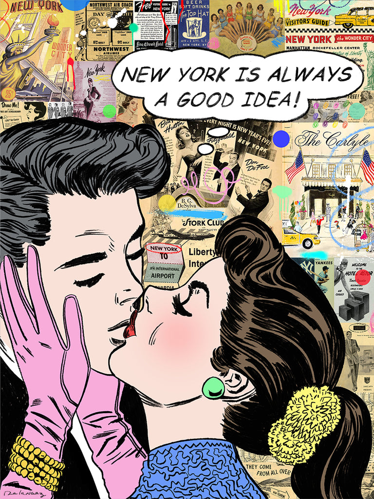 king of pop art nelson de la nuez lets fly away couple love romance kiss travel vacation adventure material girl new york city nyc