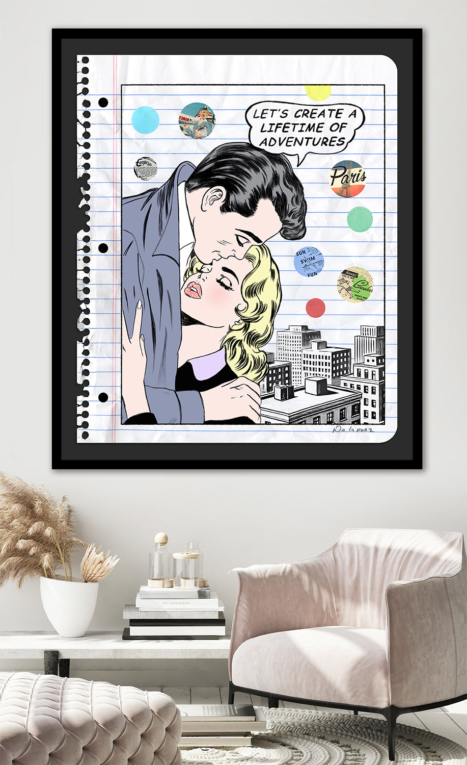 king of pop art nelson de la nuez lifetime of adventure framed mixed media love couple romance travel