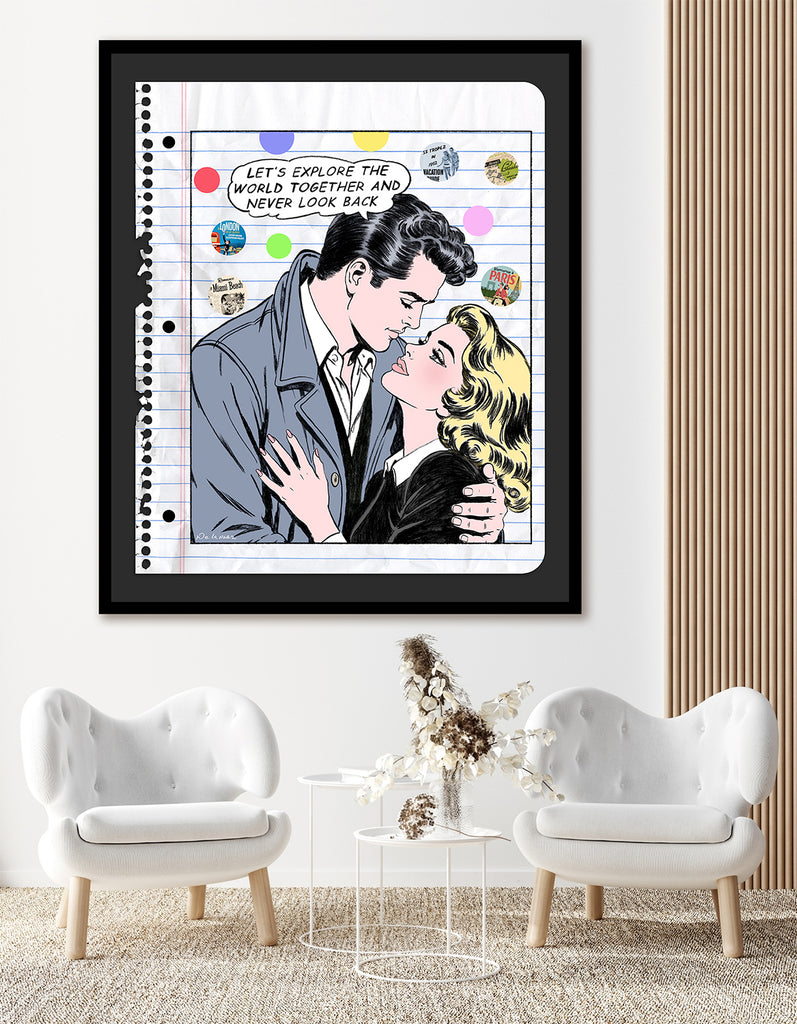 Explore the World Mixed Media Notebook Paper Style - FRAMED