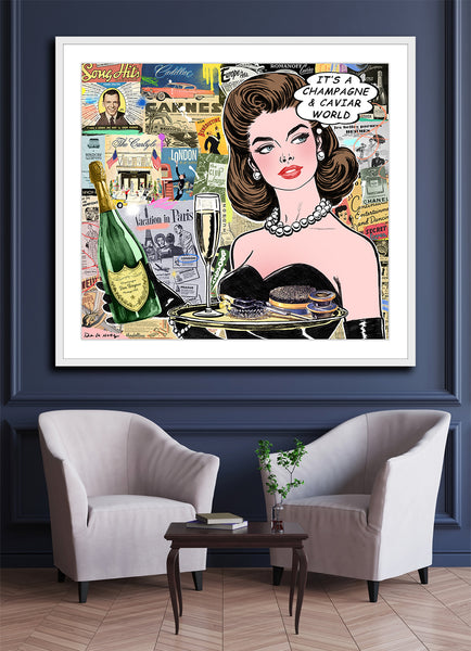 champagne caviar luxury lifestyle nelson de la nuez pop art copyrighted contemporary art king of pop art travel pop artist de la nuez paris london