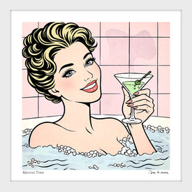 Martini Time bathroom art bathtub cocktails de la nuez white frame