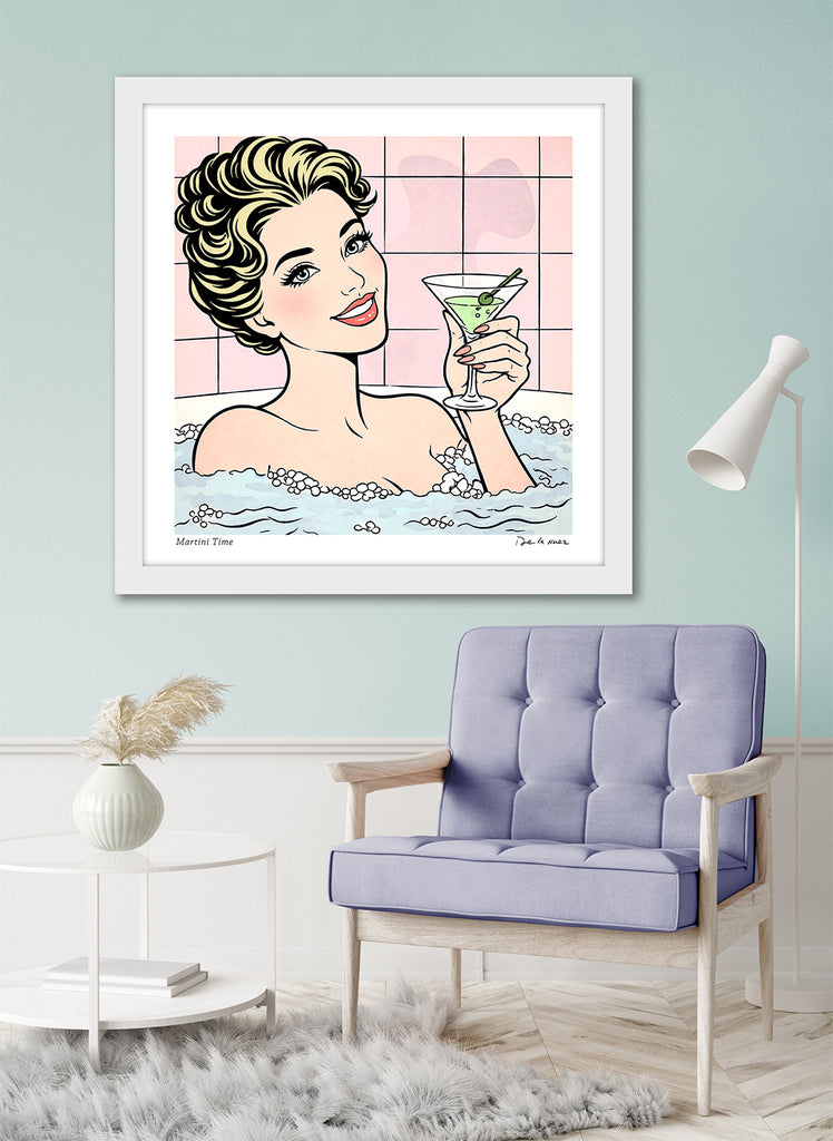 Martini Time bathroom art bathtub cocktails de la nuez interior designer pop art