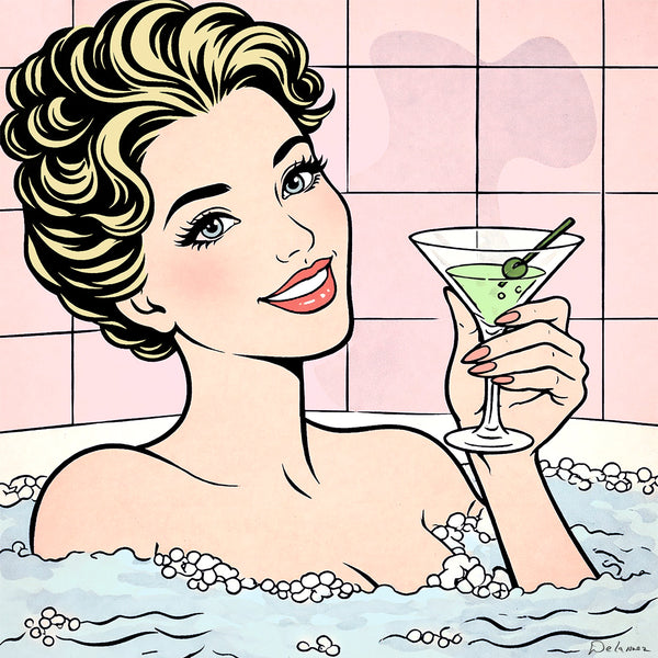 Martini Time bathroom art bathtub cocktails de la nuez