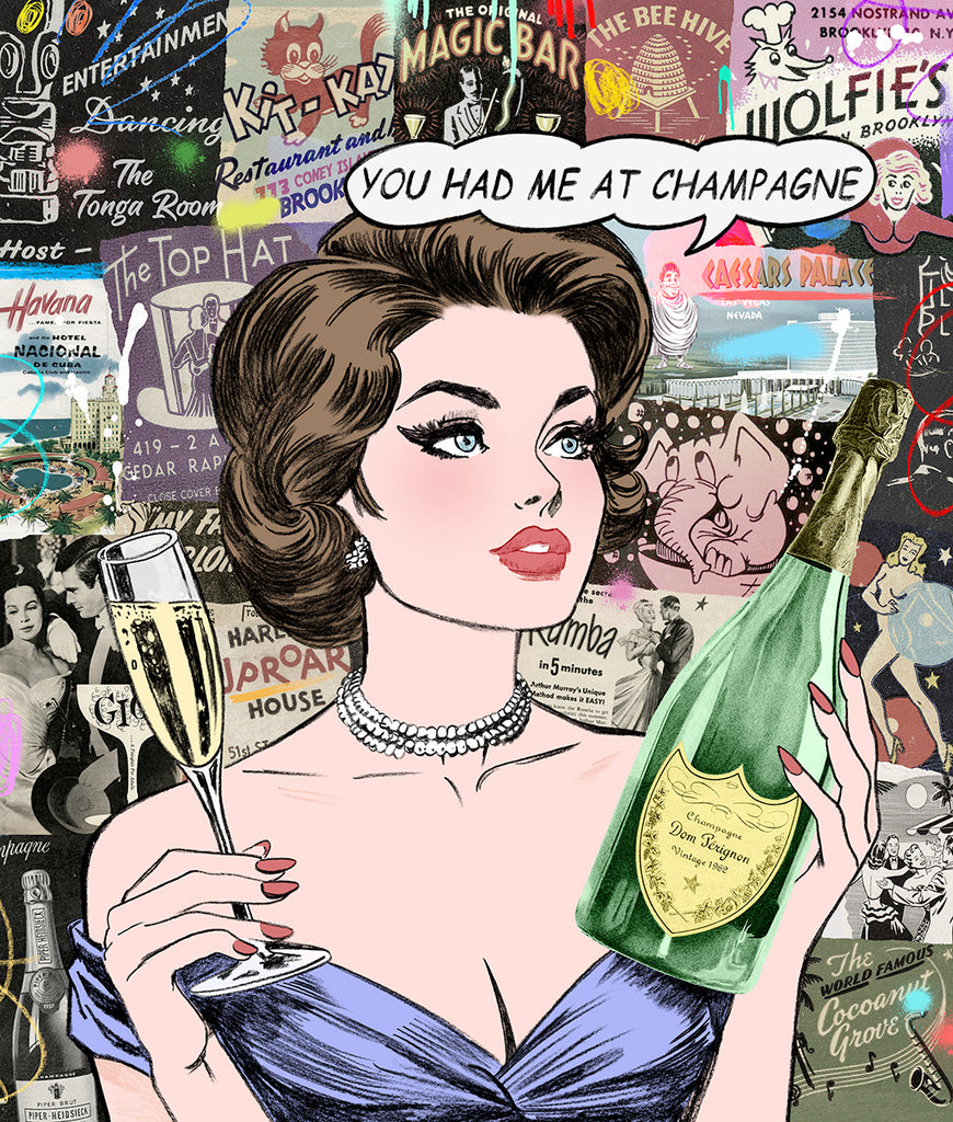 King of Pop Art Nelson De La Nuez - Signed Fine Art Print: Custom Framed or Unframed - more bubbly champagne champs travel luxury more bubbly