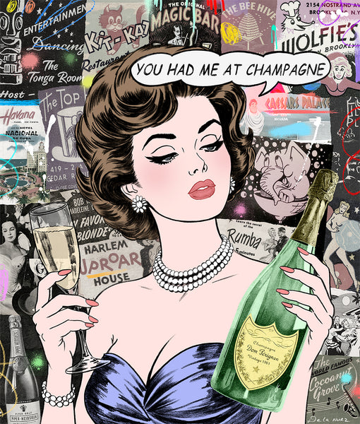 King of Pop Art Nelson De La Nuez - Signed Fine Art Print: Custom Framed or Unframed - more bubbly champagne champs travel luxury more bubbly