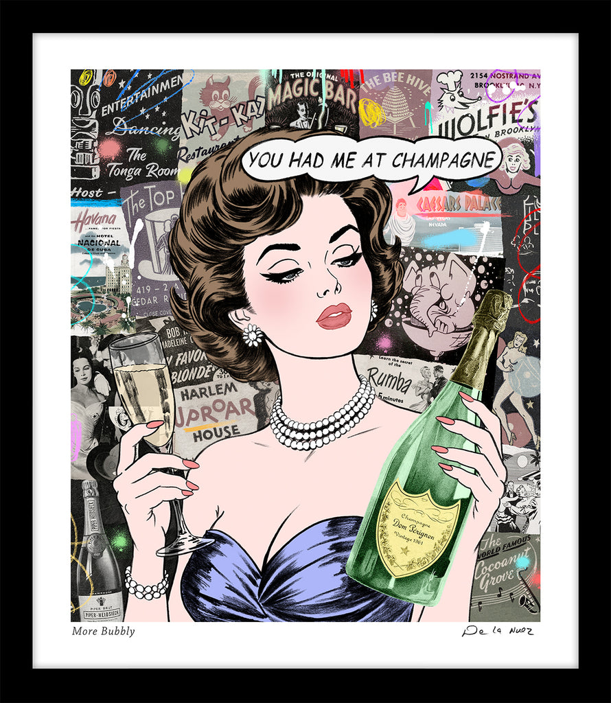 King of Pop Art Nelson De La Nuez - Signed Fine Art Print: Custom Framed or Unframed - more bubbly champagne champs travel luxury more bubbly