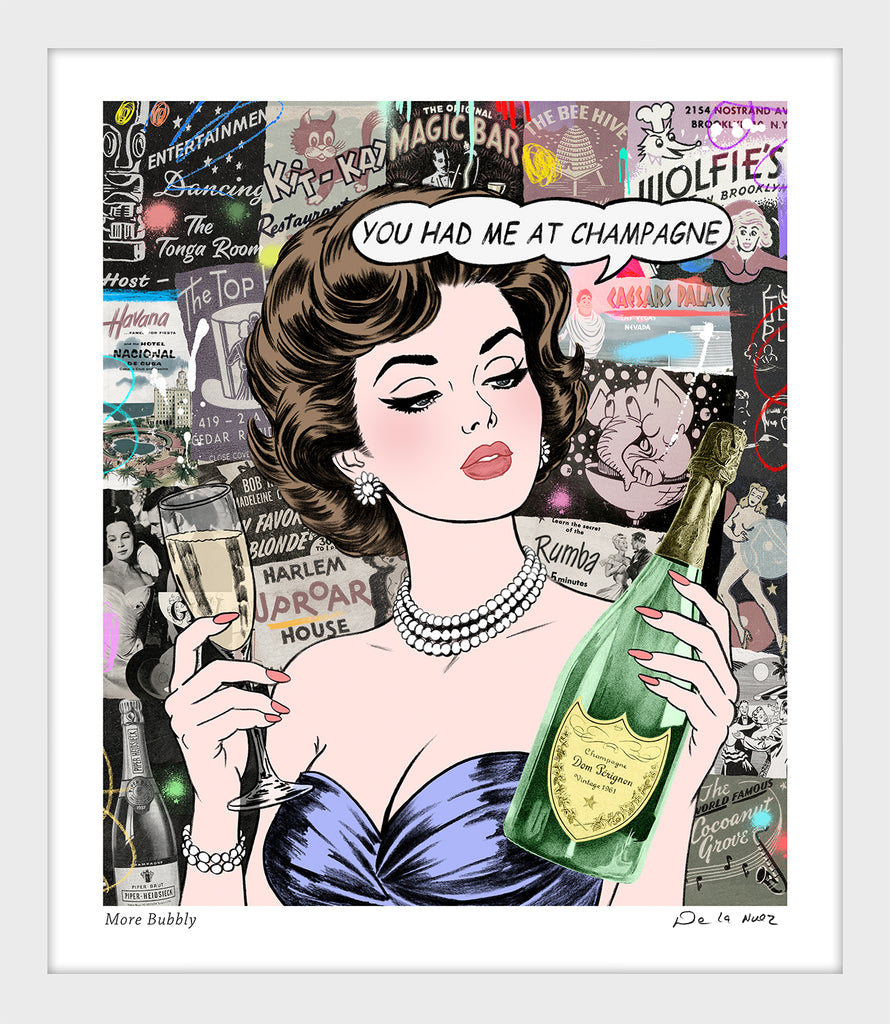 King of Pop Art Nelson De La Nuez - Signed Fine Art Print: Custom Framed or Unframed - more bubbly champagne champs travel luxury more bubbly