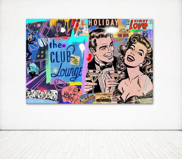 King of Pop Art Nelson De La Nuez One Last Martini Unique One of a Kind Hand Painted Mixed Media on Canvas Cocktail Lounge Club Bar Drinks